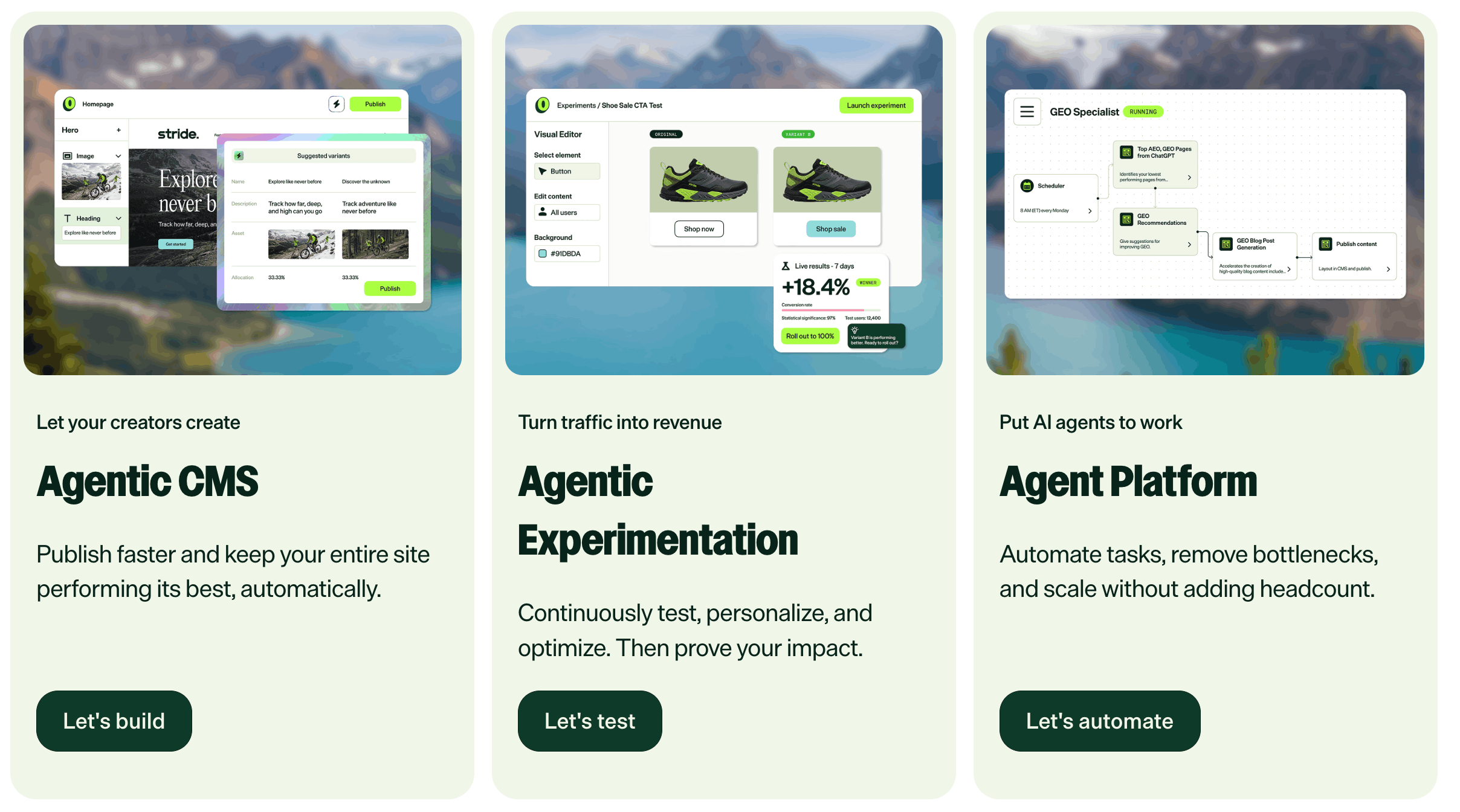 Optimizely's experimentation platform showing results for a running experiment