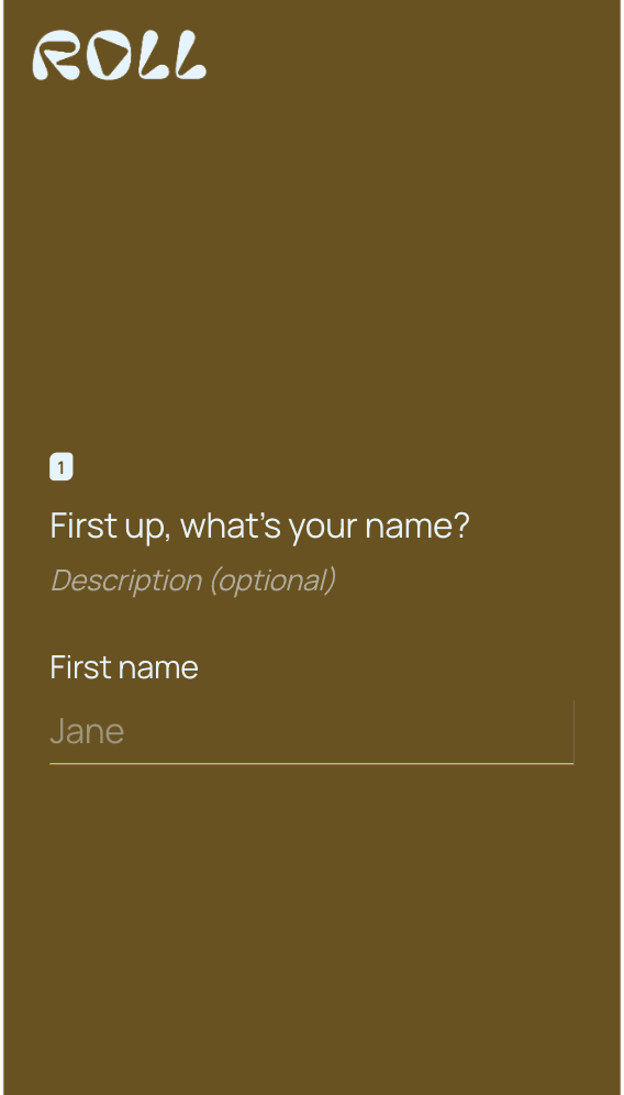 Typeform on mobile is the desktop layout scaled down — the question survives the smaller screen, but most of it is empty space and there is no sense of how many steps are left